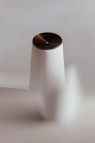 white kirri diffuser with a timber top